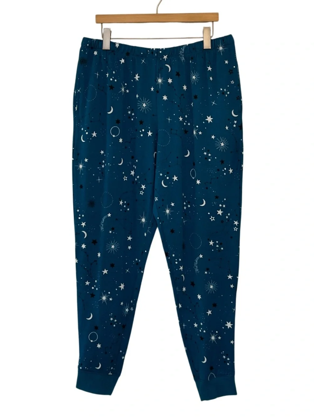 Joyspun Celestial Stars & Moon Brushed Hacci Pajama Set XL Astro Teal Blue